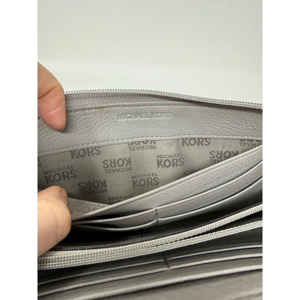 Michael Kors Zip Around Wallet Gray Leather Rose Gold‎ Hardware Continental